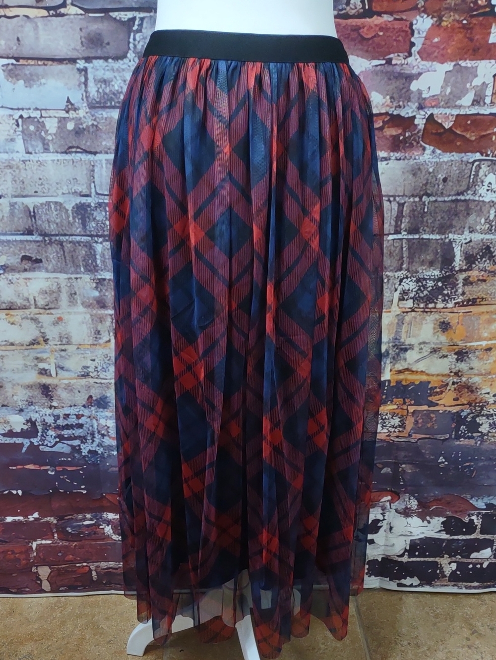 Diamond Plaid Tulle Maxi Skirt